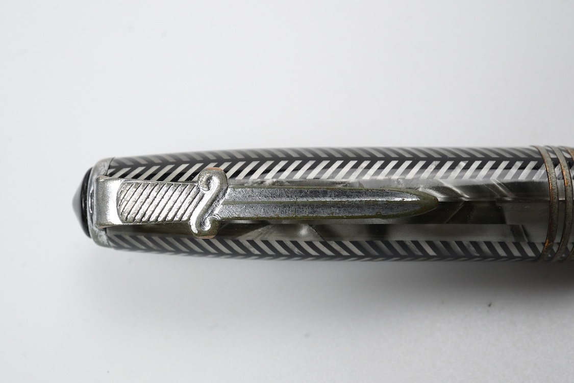 A Parker Challenger in silver and black with 'sword' clip fitted with 14ct. gold nib - USA